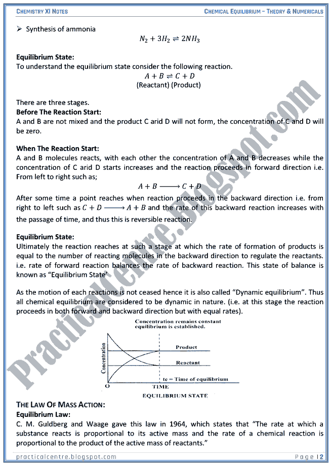 Chemical Equilibrium - Theory And Numericals (Examples And Problems) - Chemistry XI