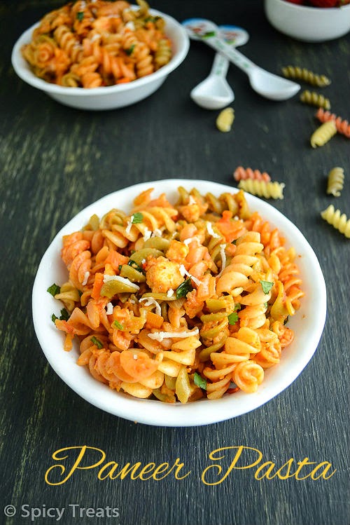 Spicy Treats Paneer Pasta / Curried Paneer Pasta / Indian Style Cheese