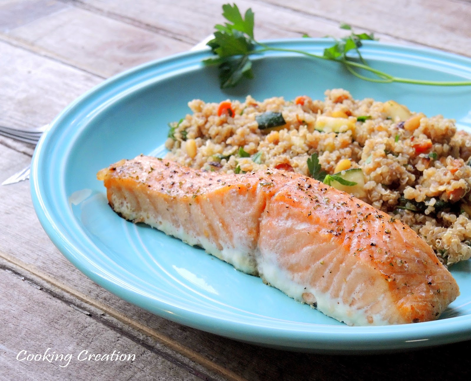 Cooking Creation Baked Salmon & Balsamic Quinoa Salad with Zucchini