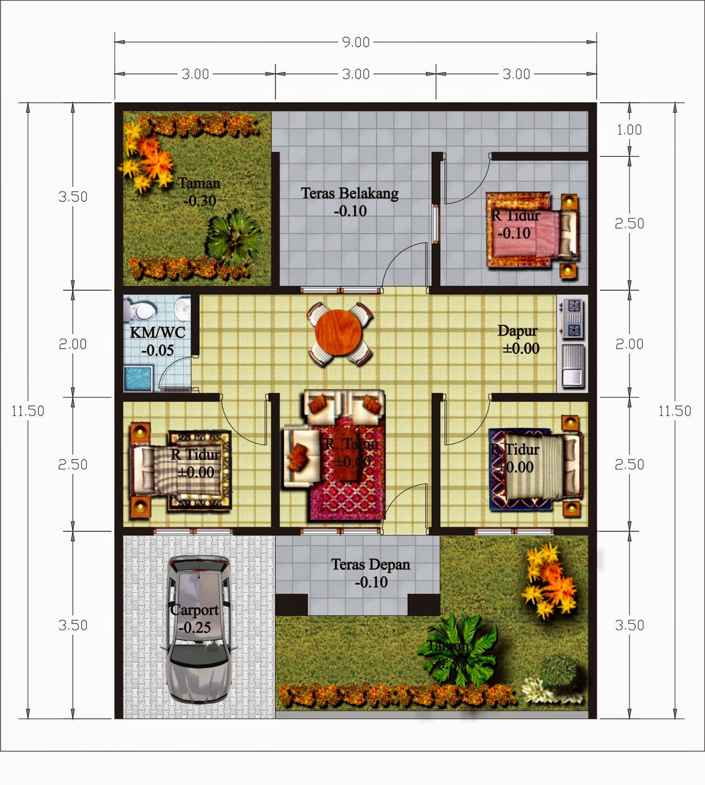 Denah Rumah Minimalis 1 Lantai Ukuran 10 X 15 | Desain Rumah Minimalis