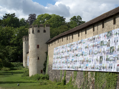 Ai Weiwei banner on fortification wall, Basel, Switzerland