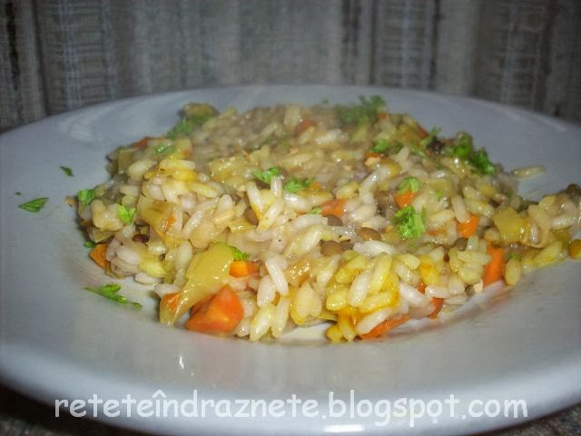 Risotto cu linte, praz, germeni de soia