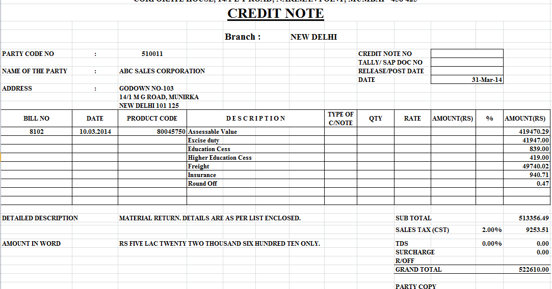 every bit of life credit note format in excel credit note doc