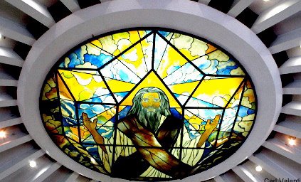 Stained-glass art on Greenbelt Chapel ceiling