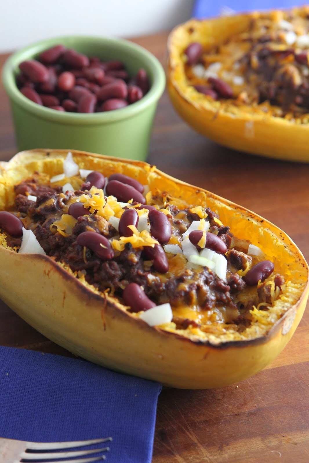 carmen's kitch Spaghetti Squash Chili Boats