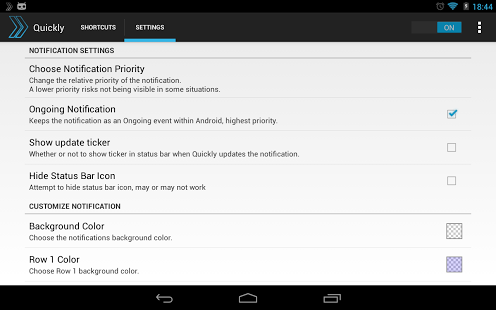 Quickly Notification Shortcuts app screenshoot
