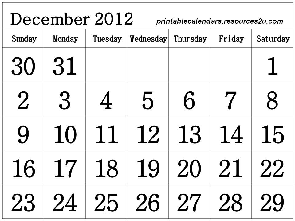 CALENDAR 2012 free printable calendar december 2012
