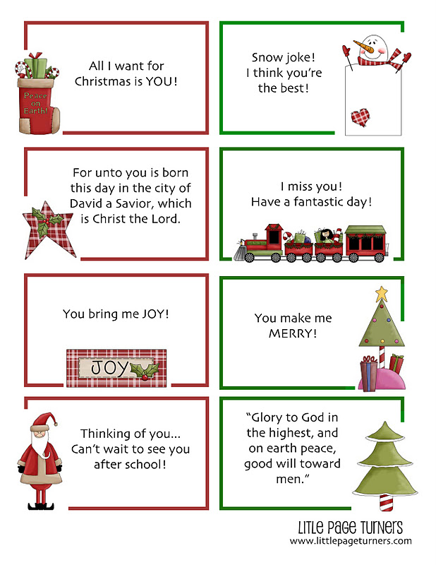 free christmas lunch box notes