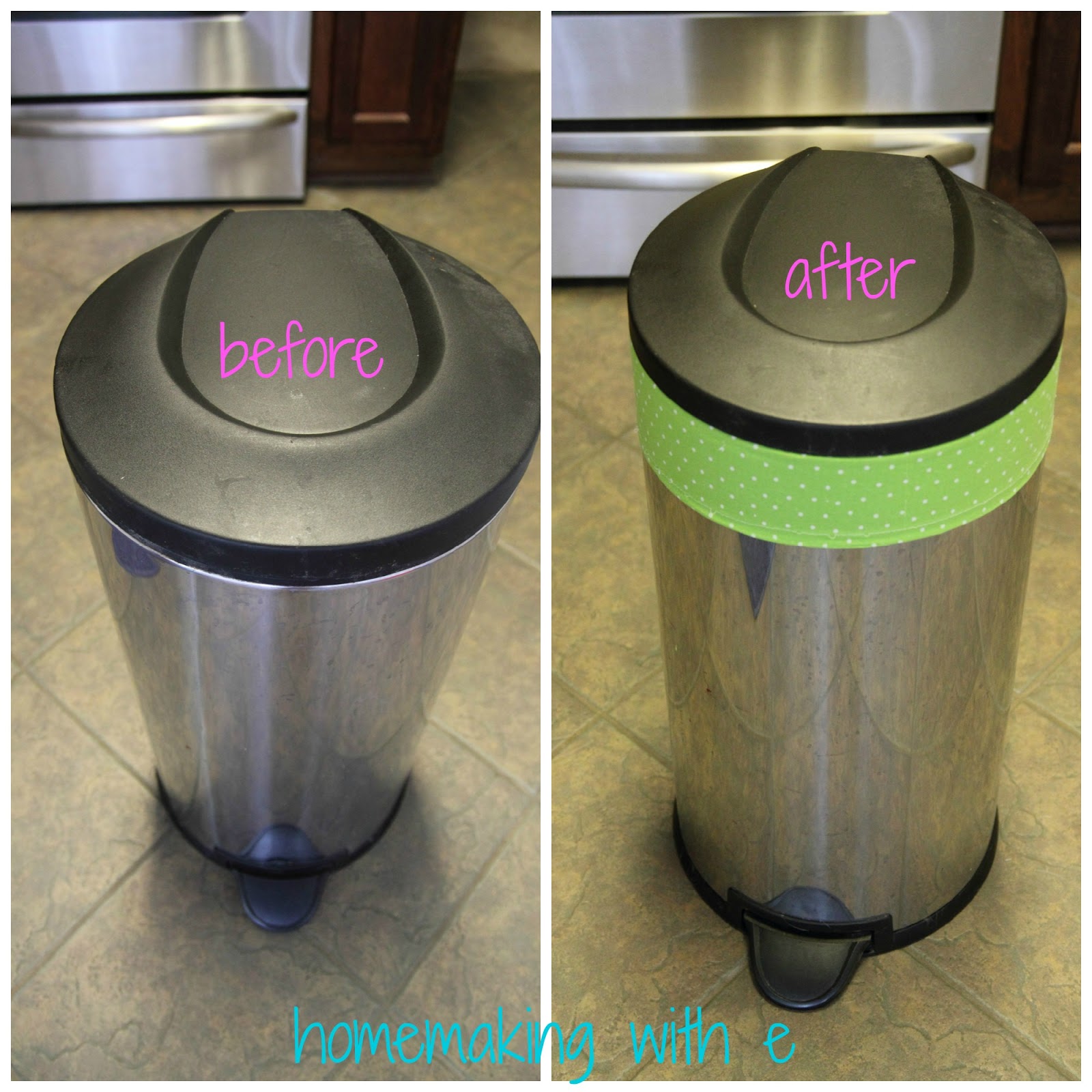 homemaking with E repurposing an old trash can as a hamper