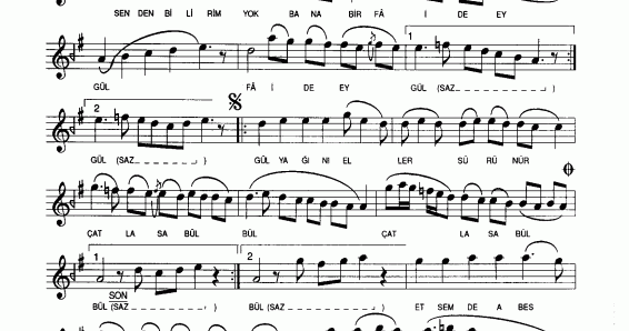 Senden bilirim yok bana bir fâide ey gül Notalar Sözleri