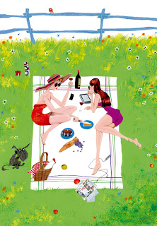 illustration of two woman having a picnic on the grass by Robert Wagt