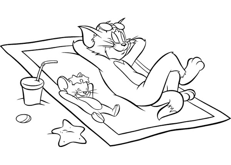imagens Tom & Jerry na praia pintar Desenhos Preto e Branco Tom & Jerry na praia Colorir