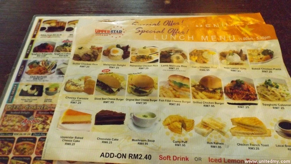 Upperstar lunch menu