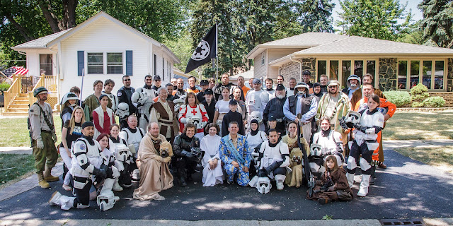 Group photo of both the 501st Legion and Rebel Legion (buckets off)