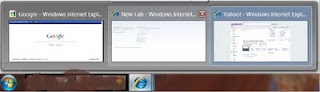 Windows taskbar preview for IE 9 with Show previews for individual tabs in taskbar option on