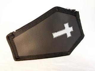 Coffin Clutch, Black with Silver Cross, Lined with Body Bag, Handmade by Pagan Reid of Villainous Vixen