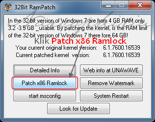 UNAWAVE - bit Windows 7 with full 4 GB or 8 GB RAM support patch x86 ramlock