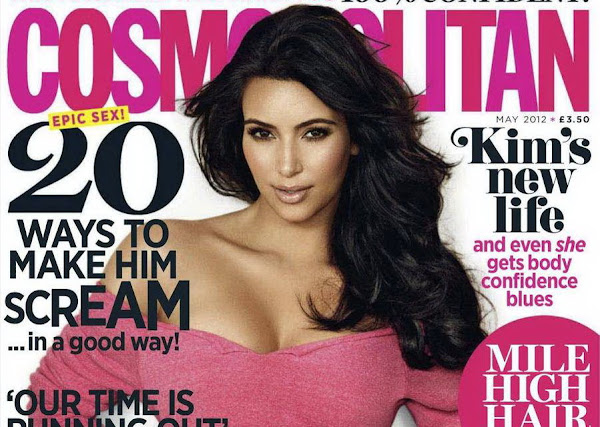 Kim Kardashian look pretty in pink on the cover of Cosmopolitan UK May 2012 issue