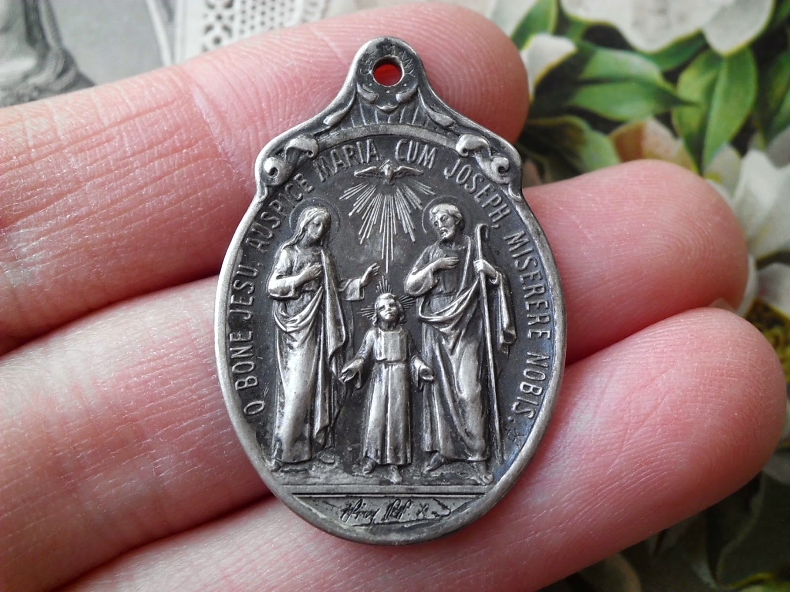 Vintage Religious Medals Antique Religious Holy Family Medal Hallmarked