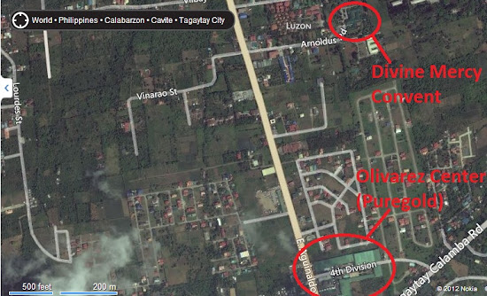Satellite image showing the location of Pink Sisters' convent in Tagaytay