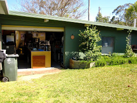 Garage workshop in a back yard.