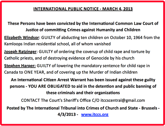 ICCTS public notice QE2 pope benedict stephen harper