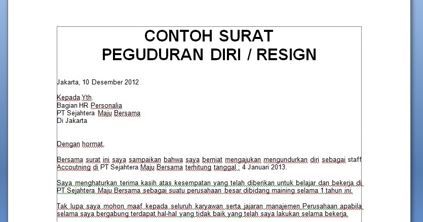 Contoh Surat Resign Dalam Word Contoh Surat Resign Dalam Word