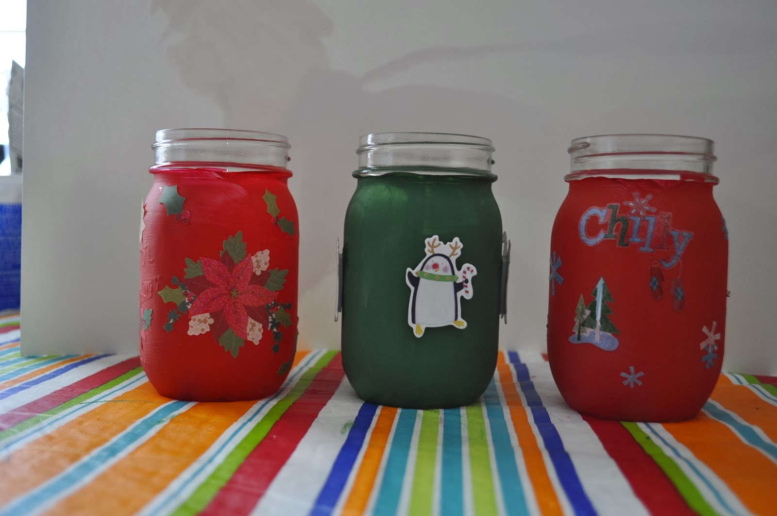Decorating Your Home for Christmas Painted Christmas Mason Jar Luminaries