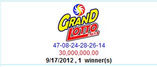 PCSO Grand Lotto Results- September 17, 2012 - PML