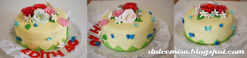 tarta, flores, rosas, cumpleaños, fondant, dulcemisu, reposteria creativa