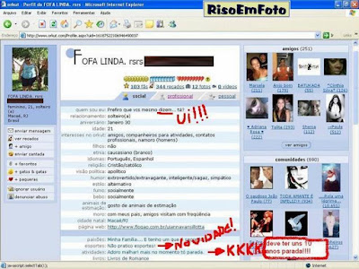 Print Screen de perfil no Orkut como informações ridículas.