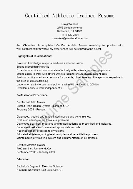 great sample resume resume samples certified athletic trainer resume samples