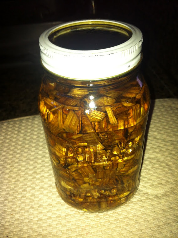 Oak Chips Soaking in Wild Tourkey Honey Bourbon