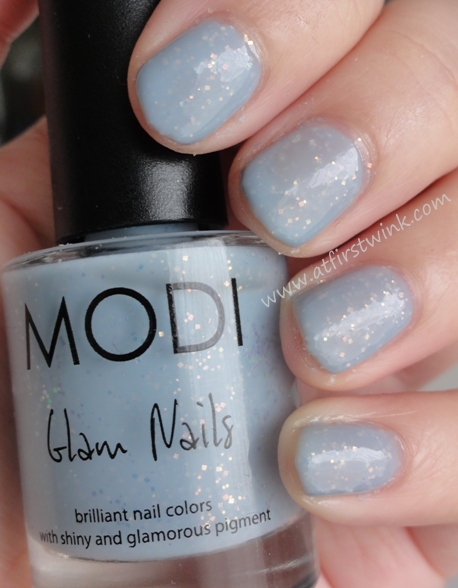 Modi nail polish 71 - Greater Light (light blue with irisdescent flakes)