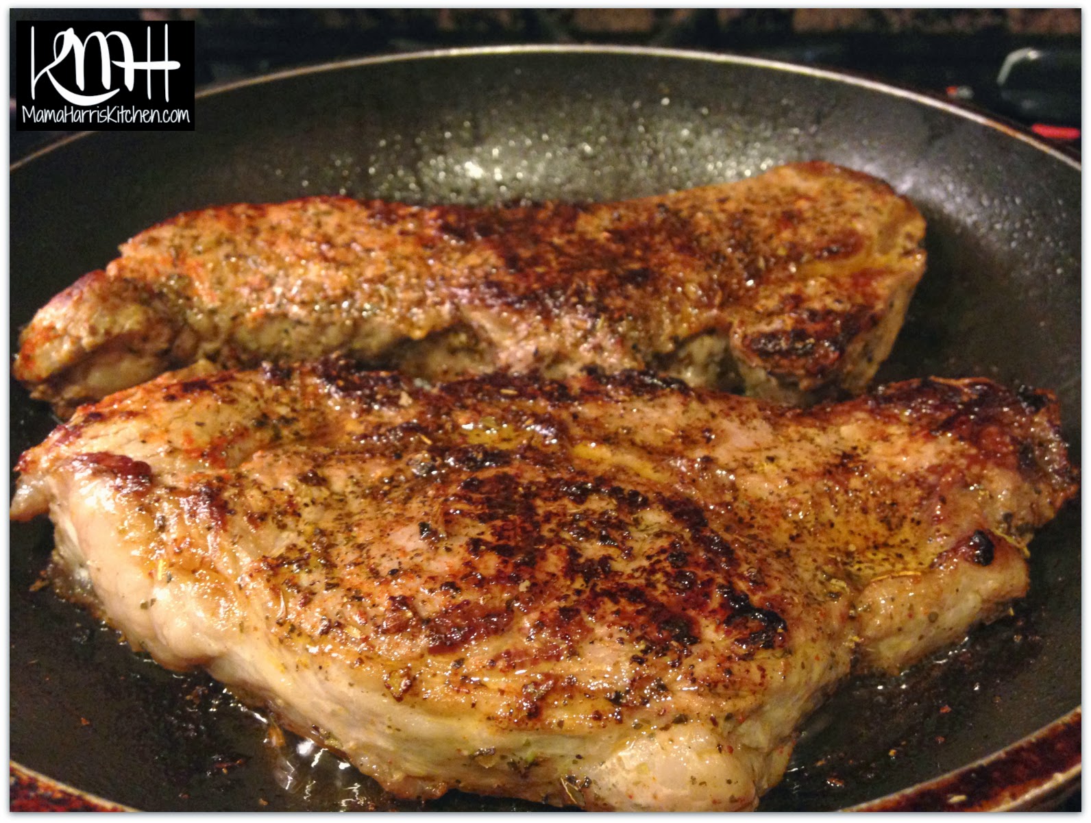 Seasoned & PanFried NY Steaks with Garlic Butter Sauce Mama Harris