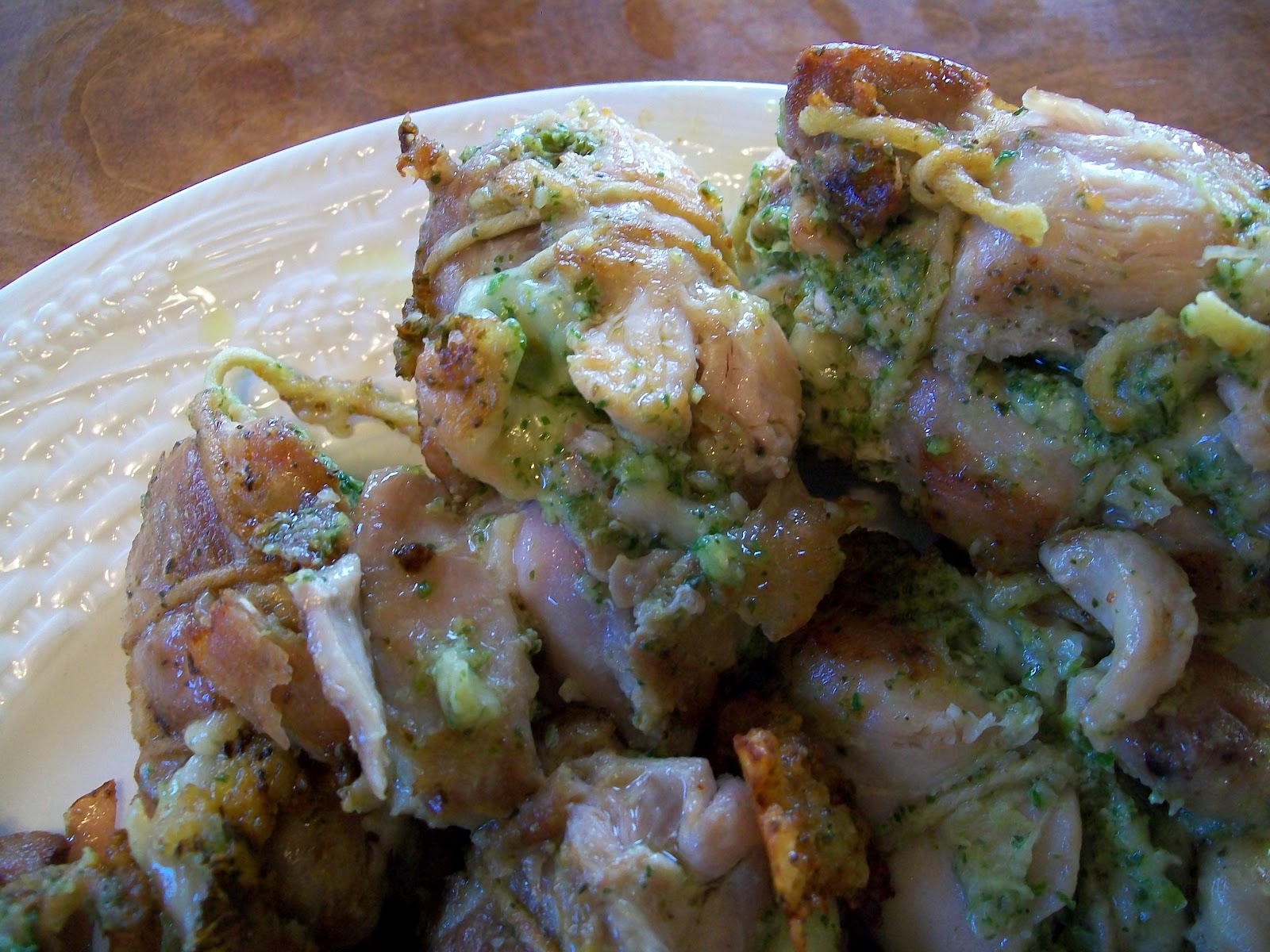 Pantry Eats Chicken Thighs Stuffed with Chive Pesto and Prosciutto