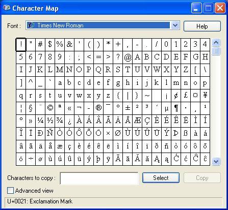 CHARACTER MAP KCSE COMPUTER STUDIES NOTES AND TUTORIALS