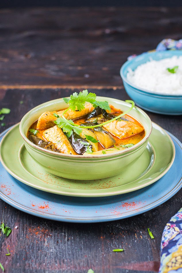 Mix and Stir Fish Curry with Eggplant ( Flavored with Nigella seeds