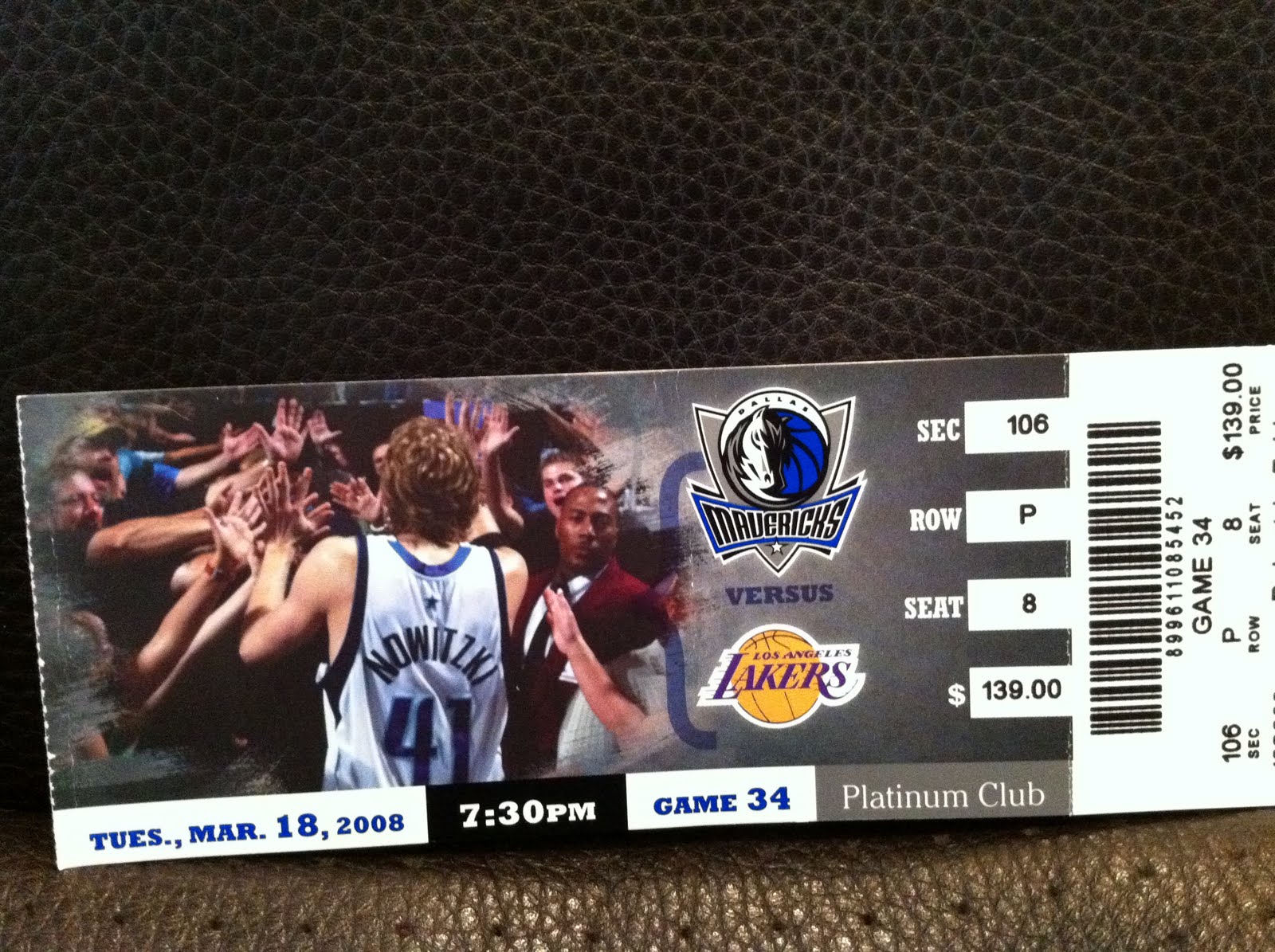 Ticket Stubs Dallas Mavericks vs. Los Angeles Lakers
