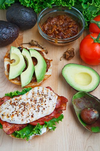 Grilled Chicken and Club Sandwich with Avocado and Chipotle Caramelized Onions