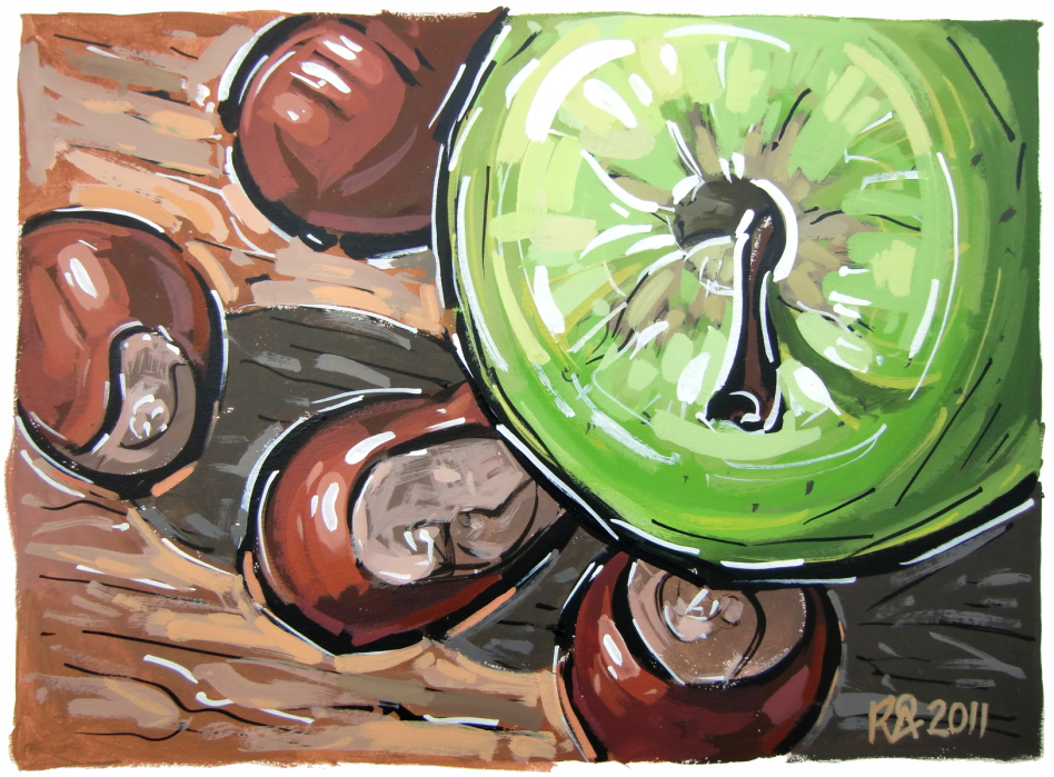 Art by Roger Green apple and Horsechestnuts