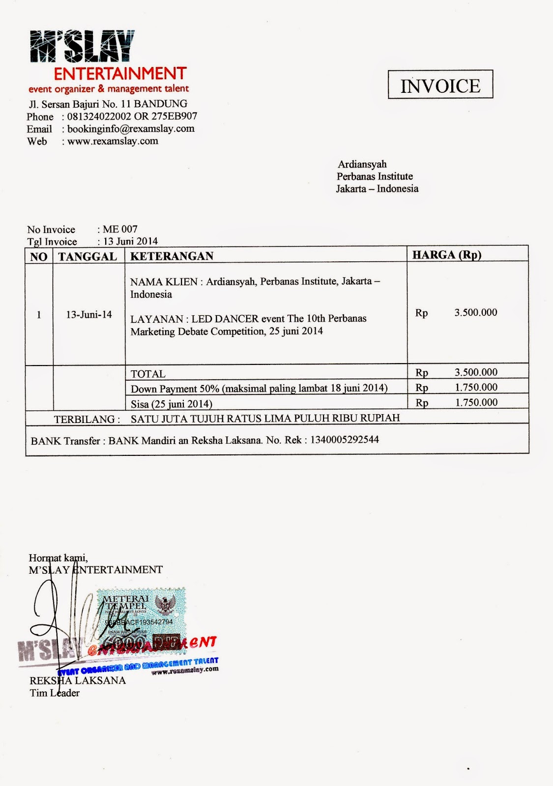 CONTOH INVOICE ATAU QUOTATION