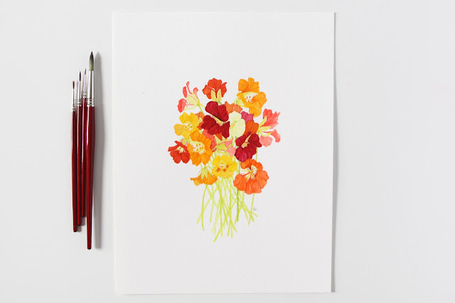 watercolor nasturtiums, watercolor bouquet, nasturtium bouquet, Anne Butera, My Giant Strawberry