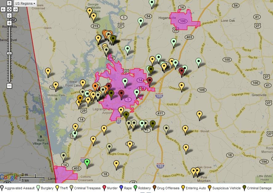 Troup County Sheriff's Office TCSO's Recent Crimes of Interest Map