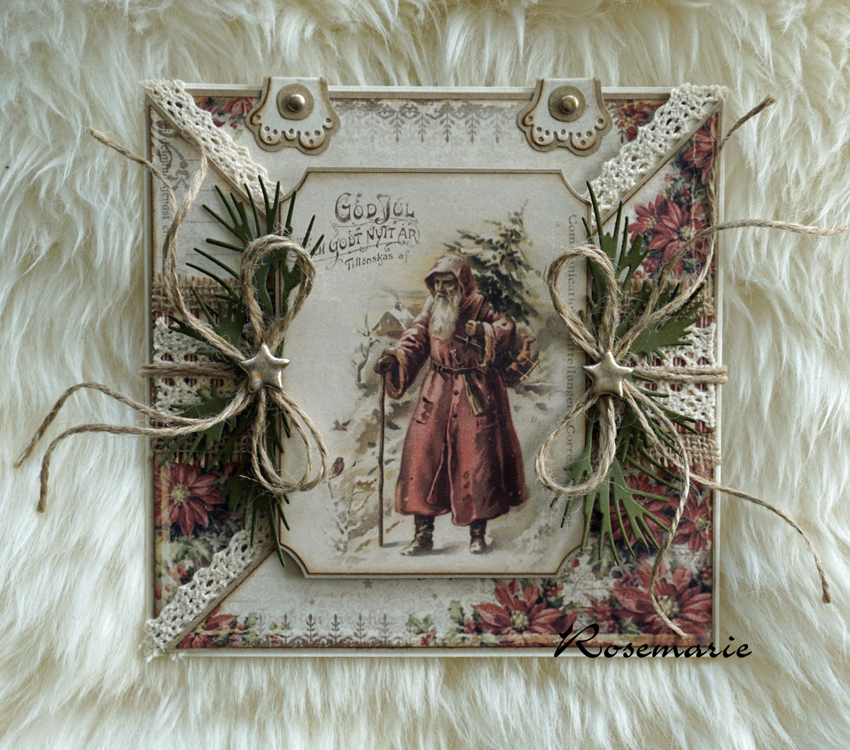 Rosens pysselvrå Julkort med Pionpapper