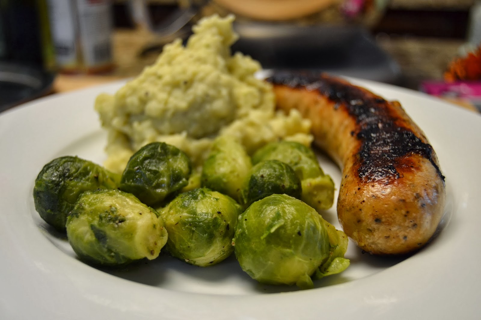 Easy Italian Bangers and Mash with Brussels Sprouts