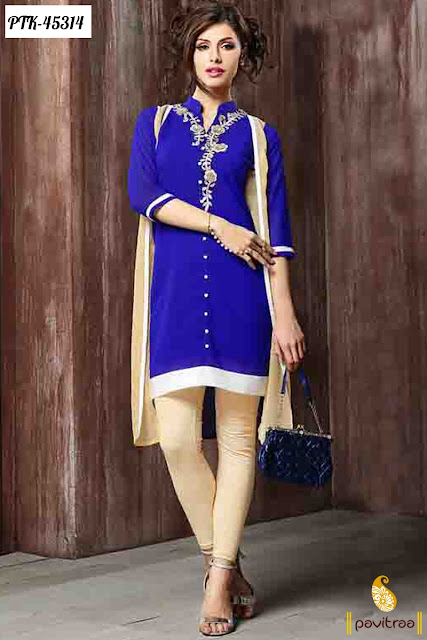Purchase blue georgette embroidery kurti online at lowest price
