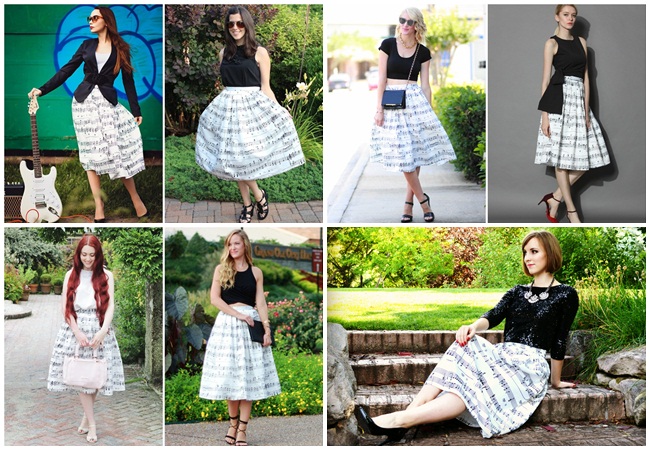 Chic Wish 2015 SS Dance With Music Notes Pleated Midi Skirt 10 Looks Same or Not by Sheena 宣娜:街拍撞衫穿搭