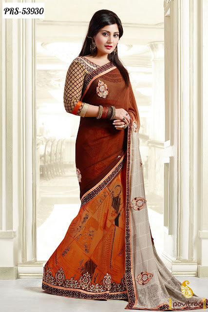 Actress heroine Rimi sen brown color georgette bollywood saree online shopping with discount offer price