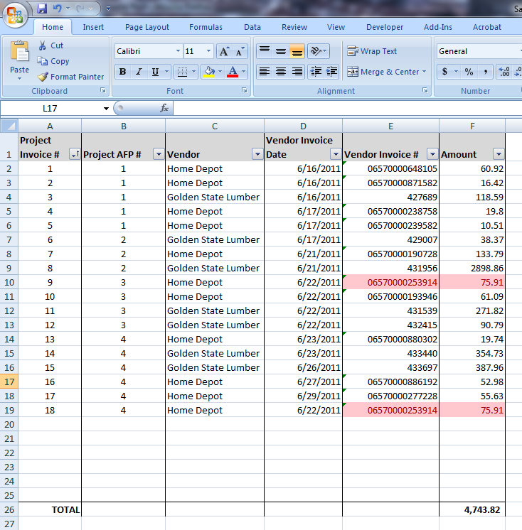 arch recon the project invoice log invoice log